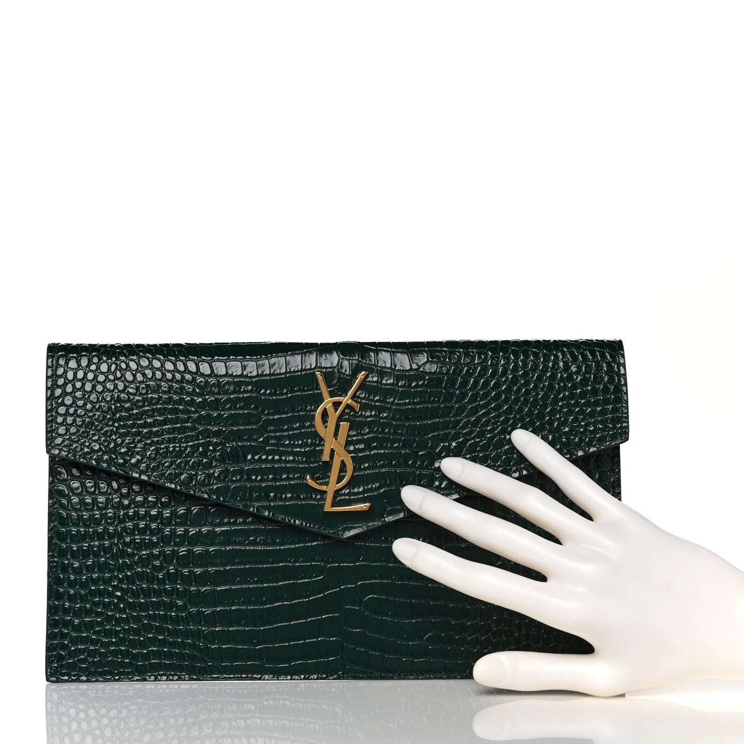 Calfskin Crocodile Embossed Uptown Monogram Pouch Mint