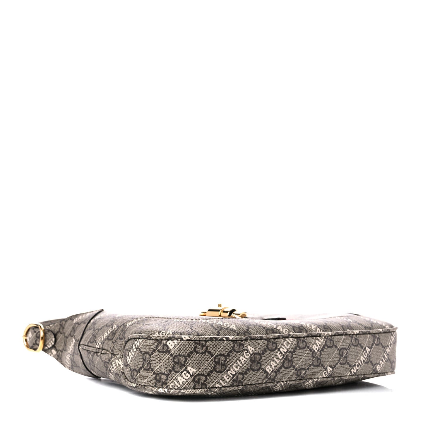 X BALENCIAGA GG Supreme Monogram Striped Logo Print Web Small Jackie 1961 Hobo Beige Ebony Mystic White