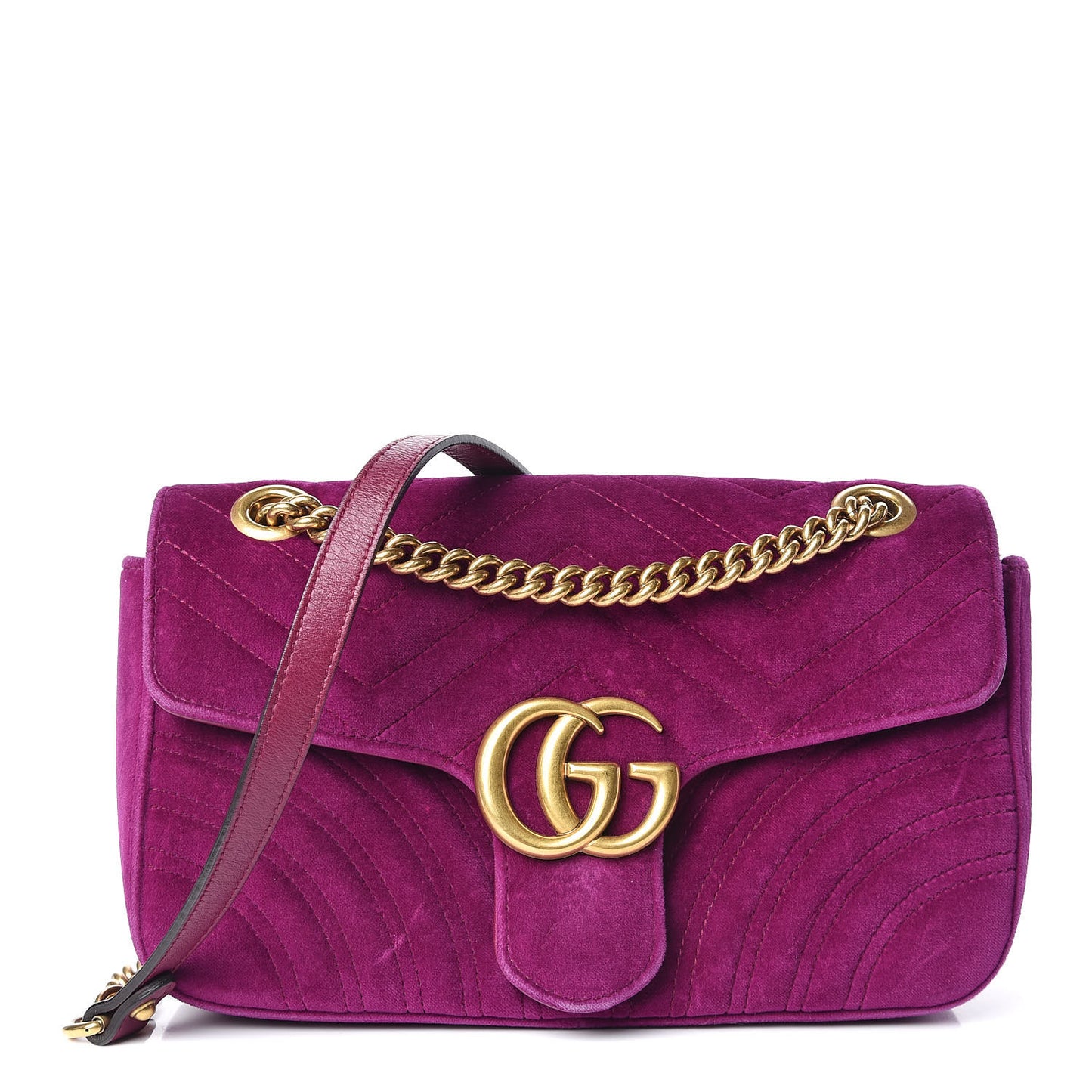 Velvet Matelasse Small GG Marmont Shoulder Bag Fuchsia Violet Cyclamen