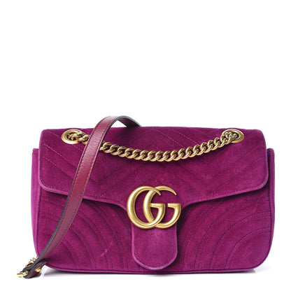Gucci Velvet Matelasse Small GG Marmont Shoulder Bag Fuchsia Violet Cyclamen 1 of 12