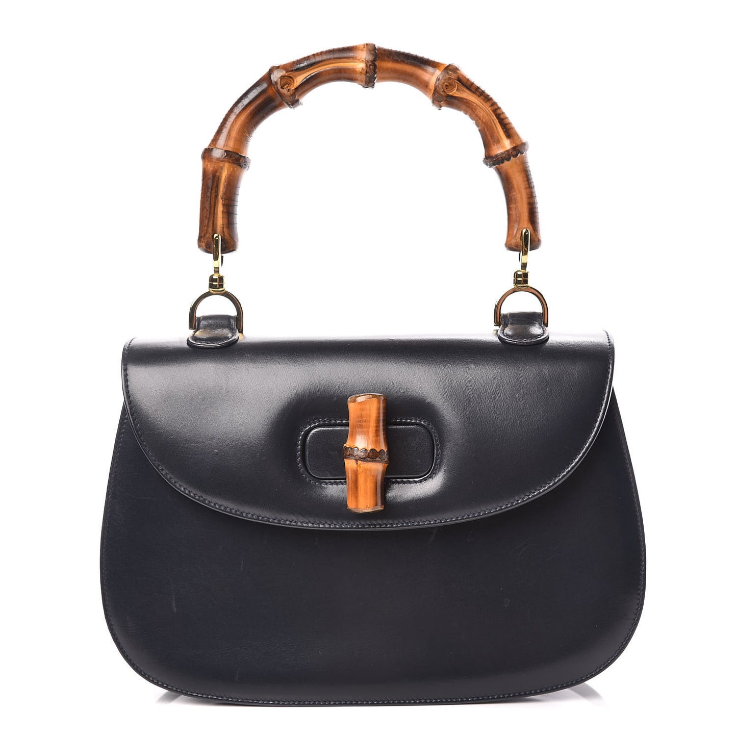 Calfskin Bamboo Top Handle Bag Navy