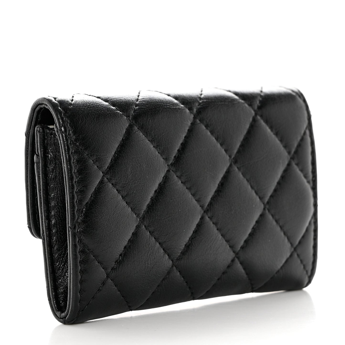 Lambskin Quilted Flap Card Holder Black
