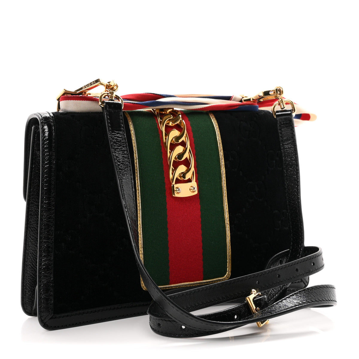 Gucci Velvet GG Monogram Small Sylvie Shoulder Bag Black 3 of 10