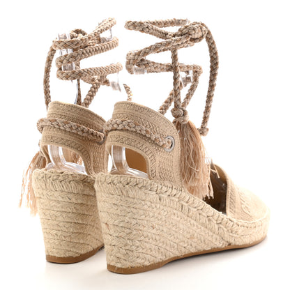 Christian Dior Canvas Embroidered Granville Ankle Tie Espadrille Wedges 40 Cream 4 of 8