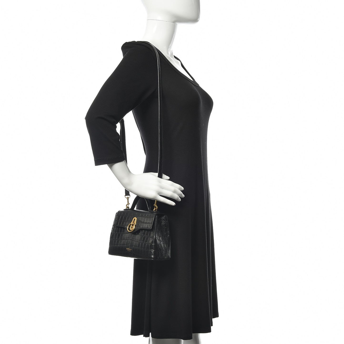Calfskin Crocodile Embossed Micro Seaton Black