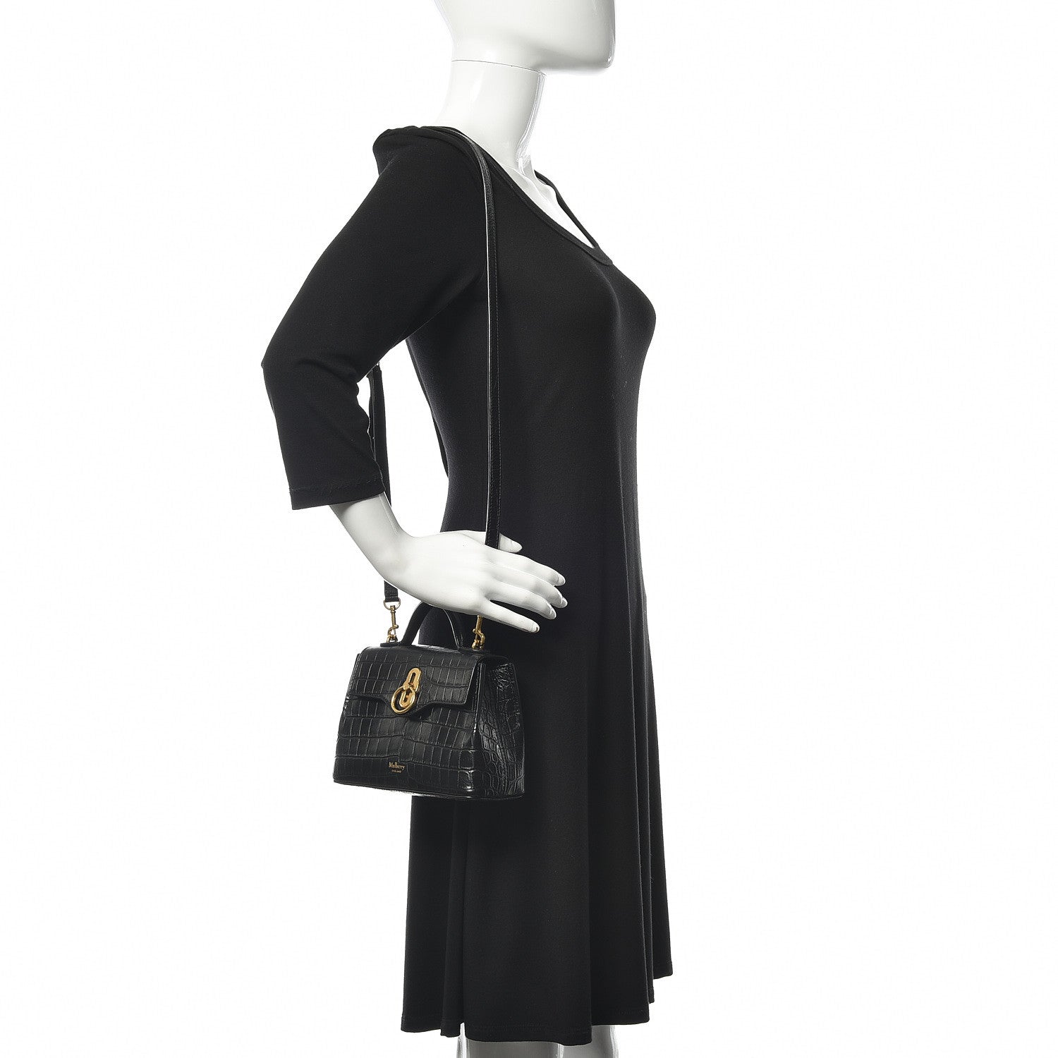 Mulberry Calfskin Crocodile Embossed Micro Seaton Black 2 of 9