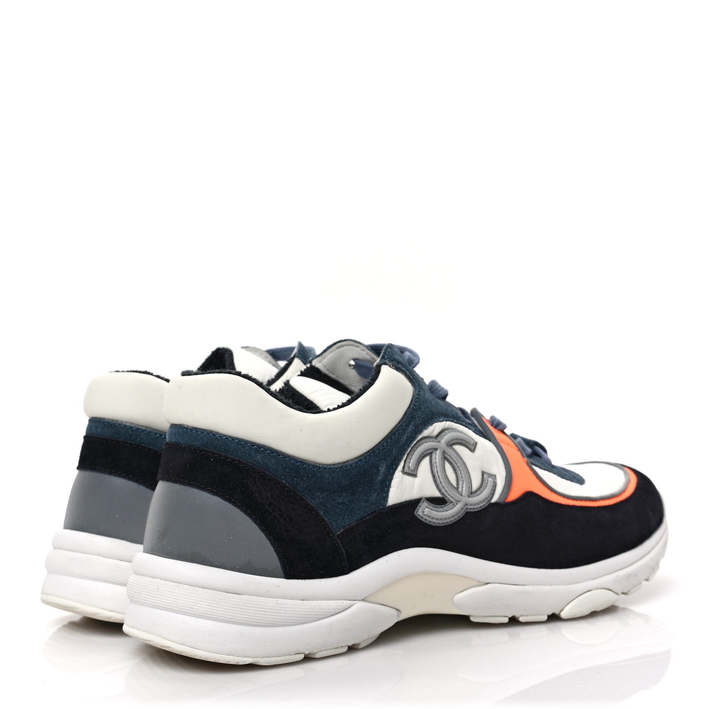Nylon Calfskin Suede CC Womens Sneakers 39.5 Navy White Orange Black