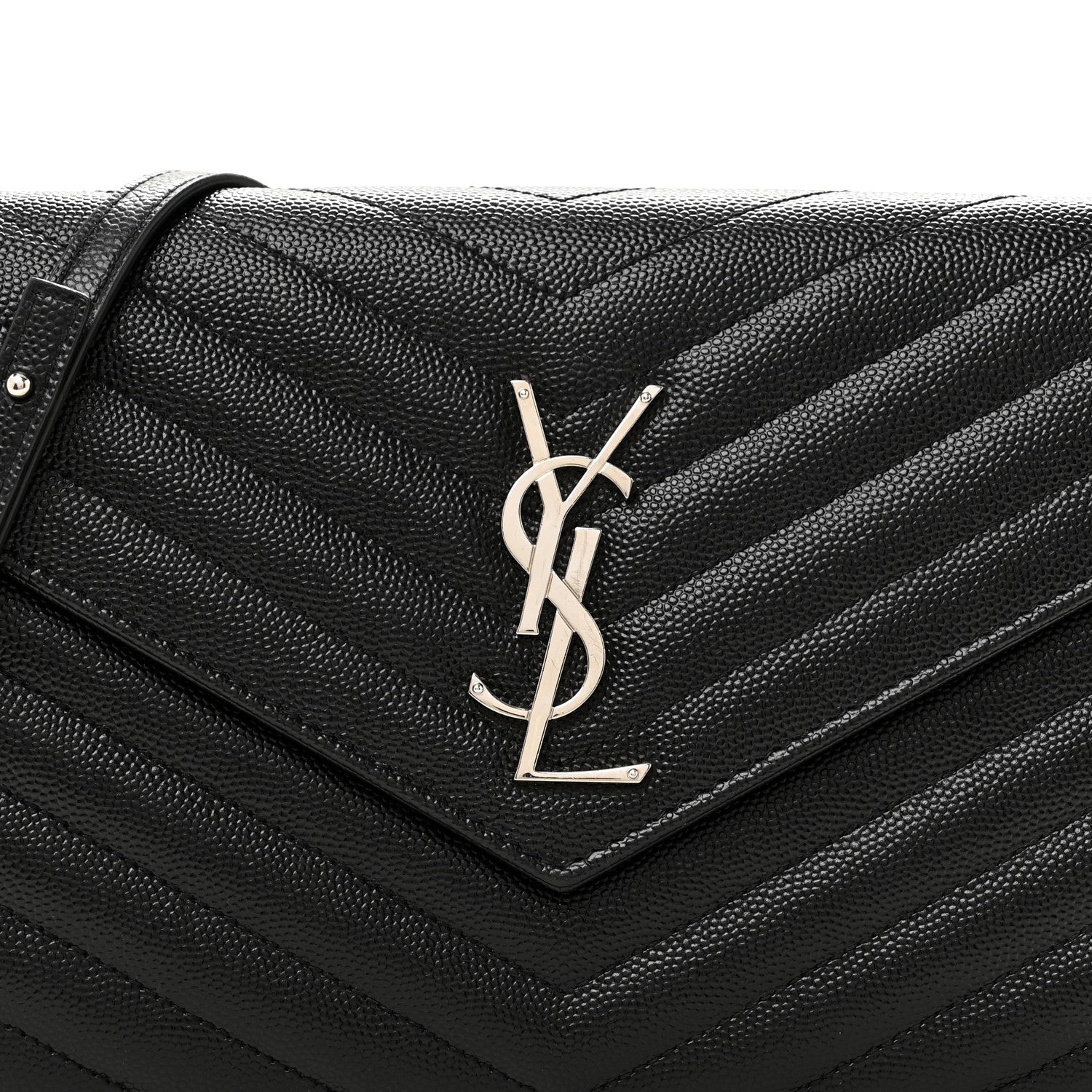 Saint Laurent Grain De Poudre Matelasse Chevron Monogram Chain Wallet Black 8 of 13
