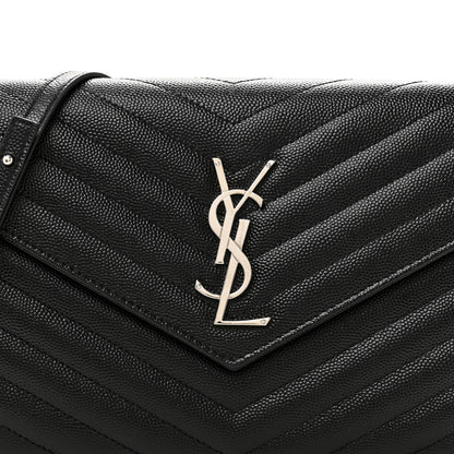 Saint Laurent Grain De Poudre Matelasse Chevron Monogram Chain Wallet Black 8 of 13