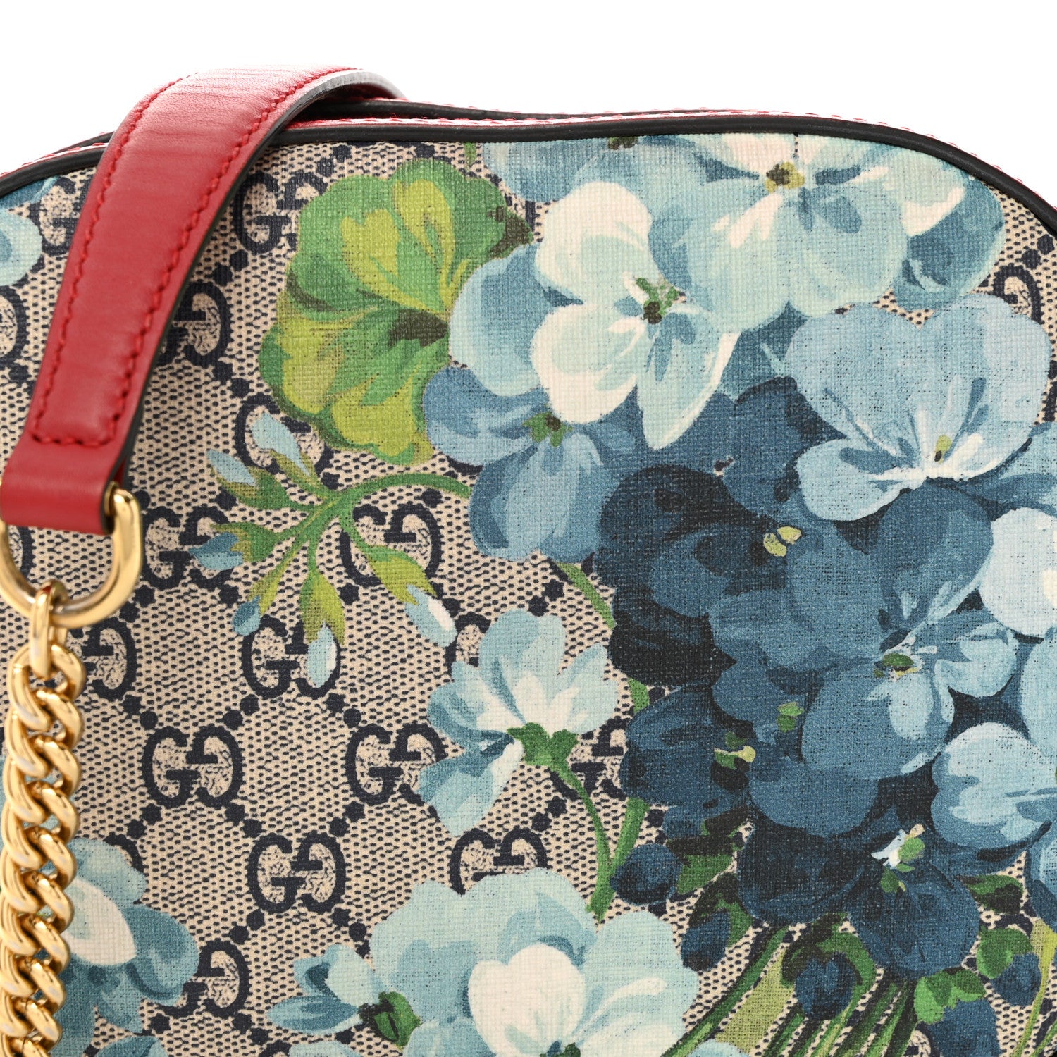 Gucci GG Supreme Monogram Blooms Mini Chain Shoulder Bag Beige Blue Navy Hibiscus Red 8 of 10