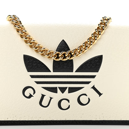 Gucci X ADIDAS Textured Dollar Calfskin Trefoil Embossed Wallet On Chain Off White Black 8 of 10