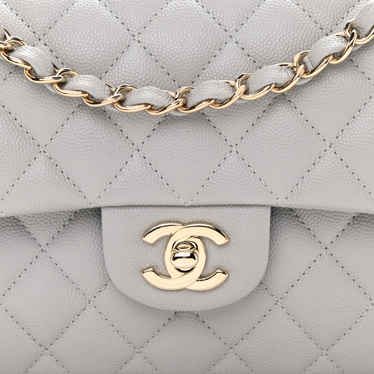 Caviar Quilted Small Double Flap Grey