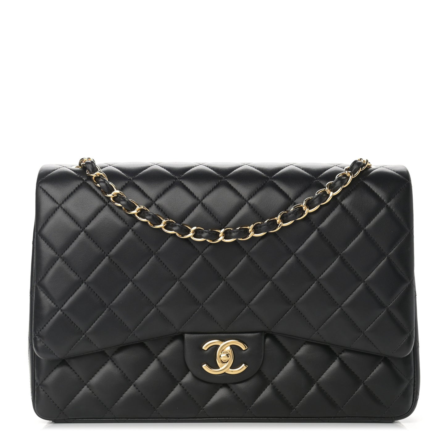 Lambskin Quilted Maxi Double Flap Black