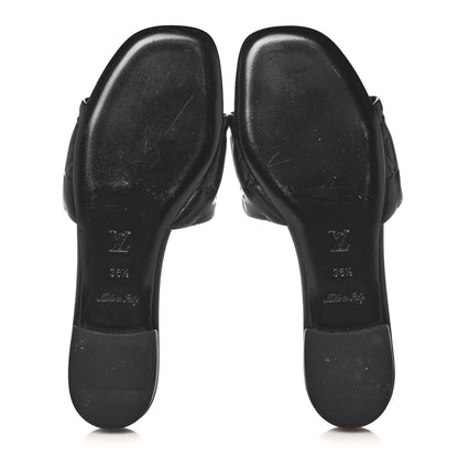 Louis Vuitton Lambskin Embossed Monogram Revival Flat Mules 36.5 Black 5 of 9