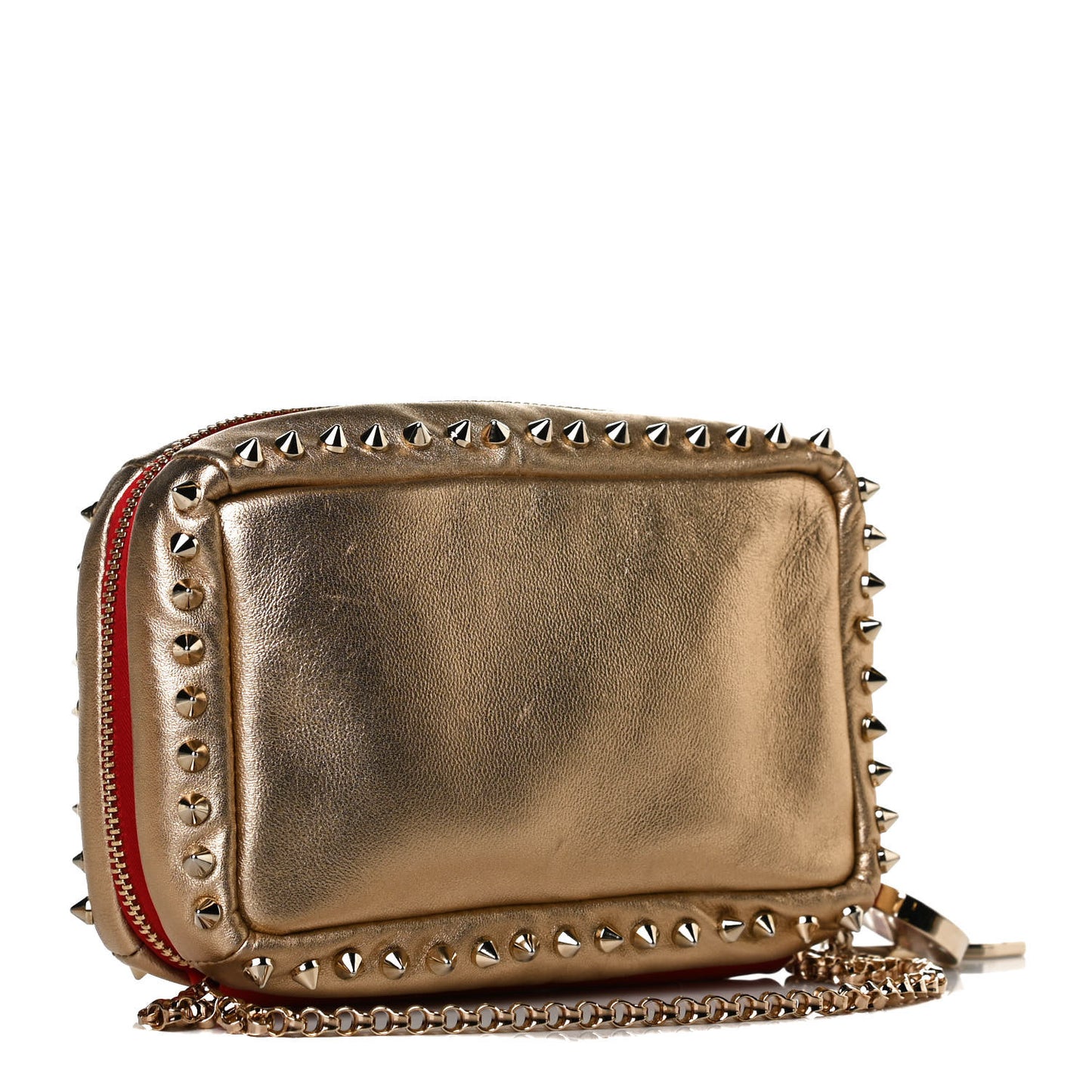 Metallic Nappa Spikes Piloutin Chain Pochette Gold
