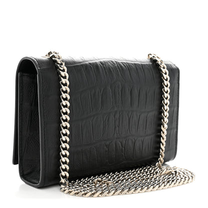 Saint Laurent Calfskin Crocodile Embossed Small Classic Monogram Kate Tassel Satchel Black 3 of 10