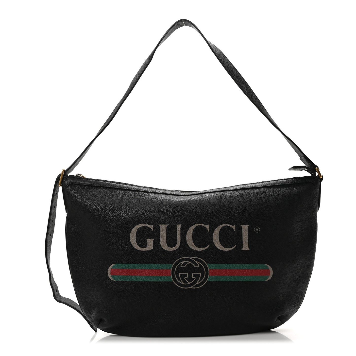 Grained Calfskin Logo Half Moon Hobo Black