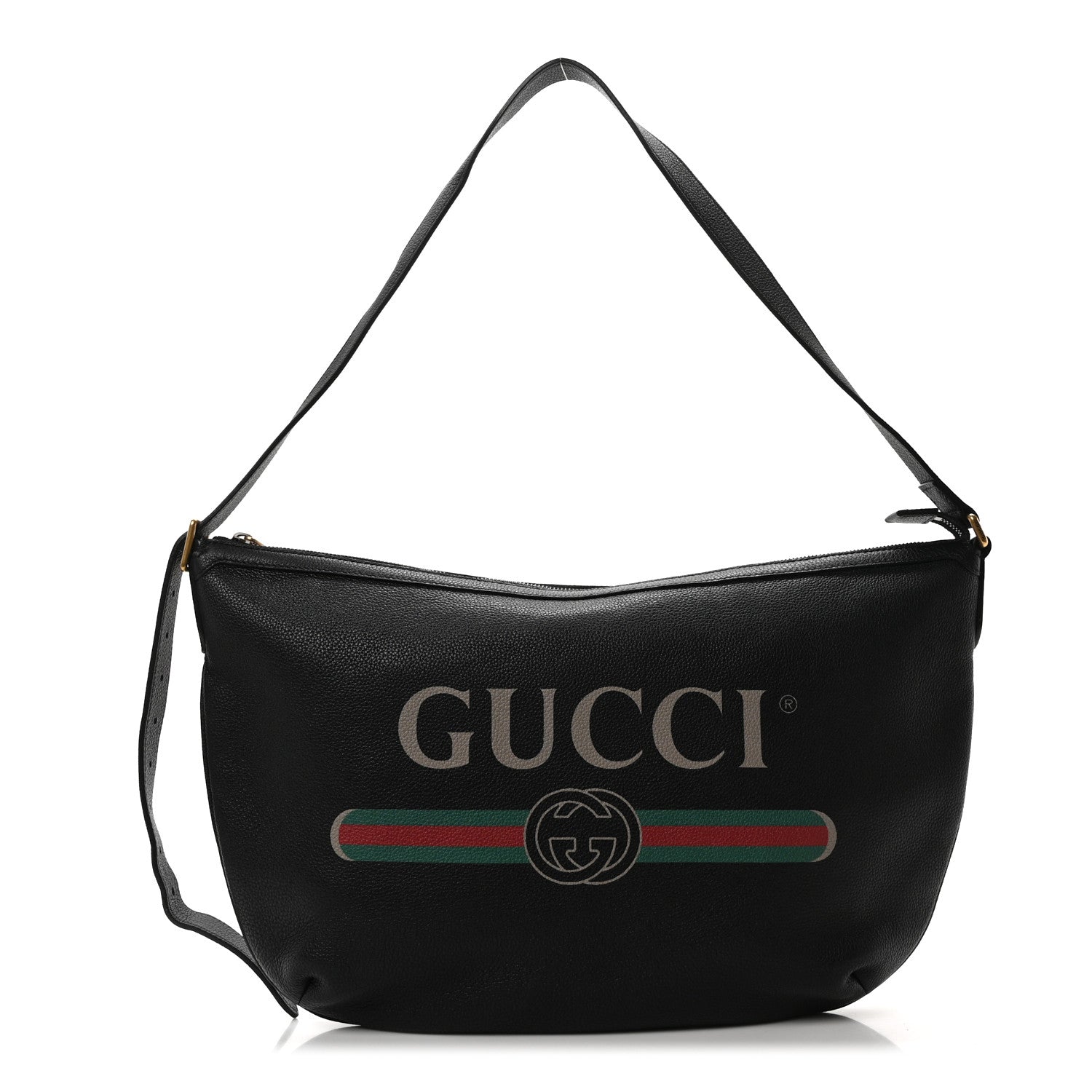 Gucci Grained Calfskin Logo Half Moon Hobo Black 1 of 10