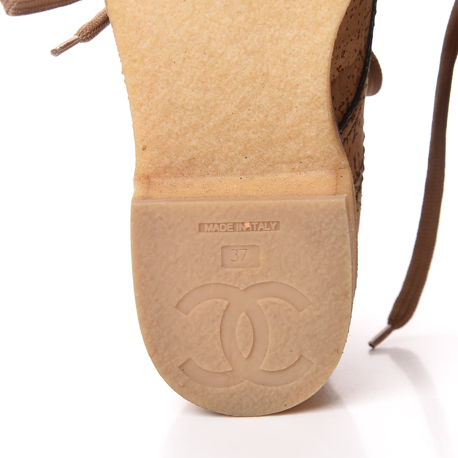 Chanel Cork Lace Up Boots 37 Beige Gold 8 of 11