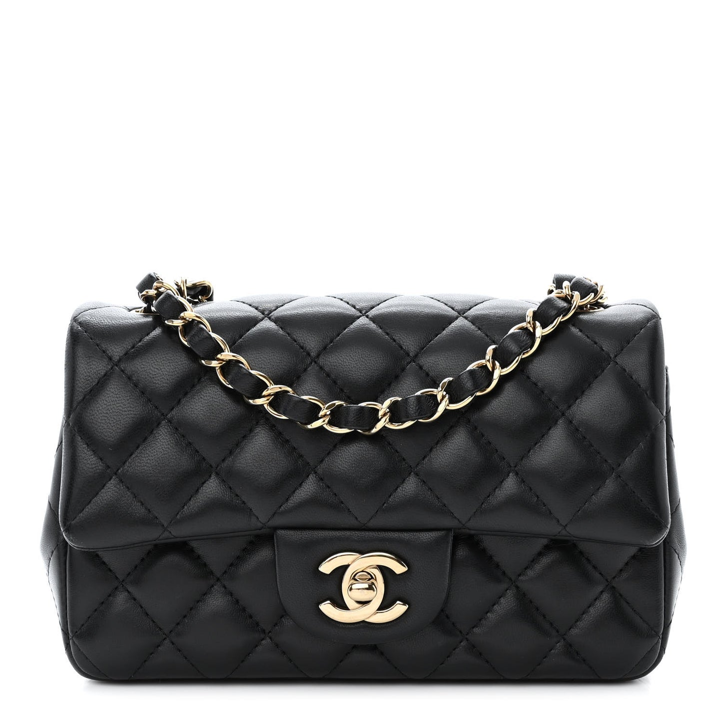 Lambskin Quilted Mini Rectangular Flap Black