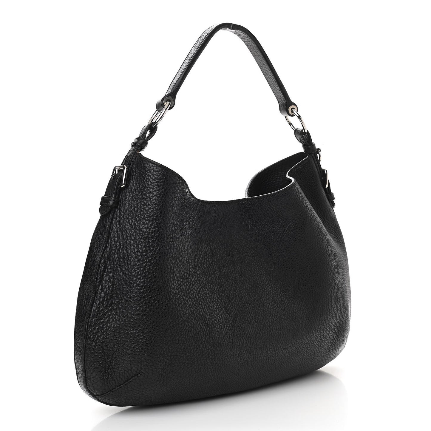 Vitello Daino Embossed Logo Hobo Black