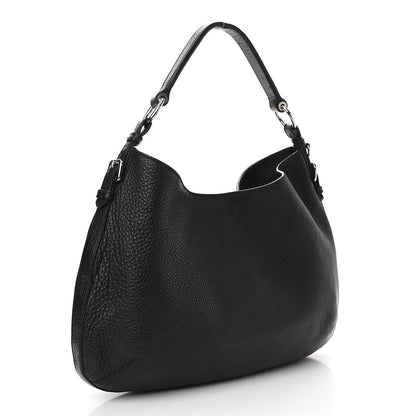 Prada Vitello Daino Embossed Logo Hobo Black 3 of 13