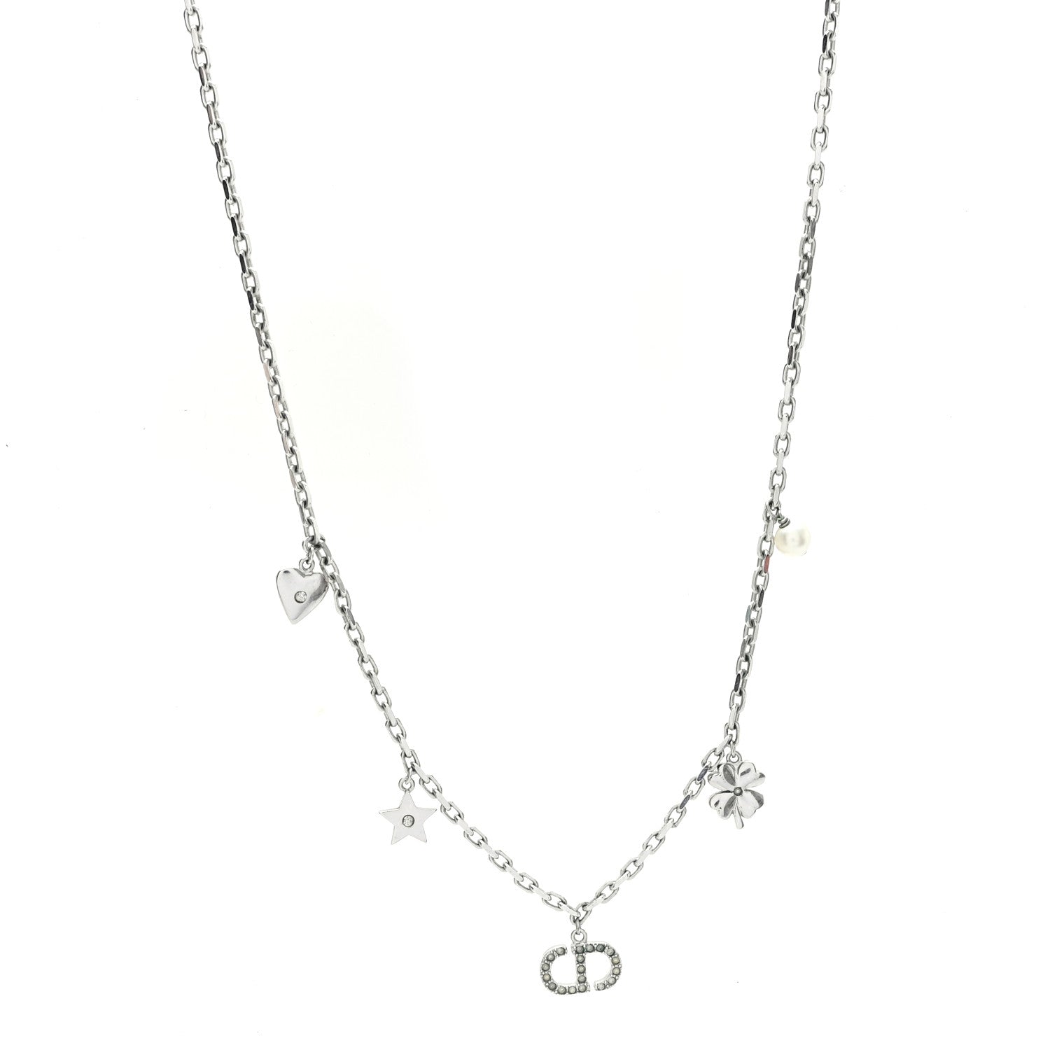 Christian Dior Crystal Petit CD Lucky Charms Necklace Silver 1 of 4