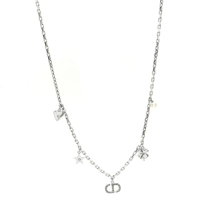 Christian Dior Crystal Petit CD Lucky Charms Necklace Silver 1 of 4