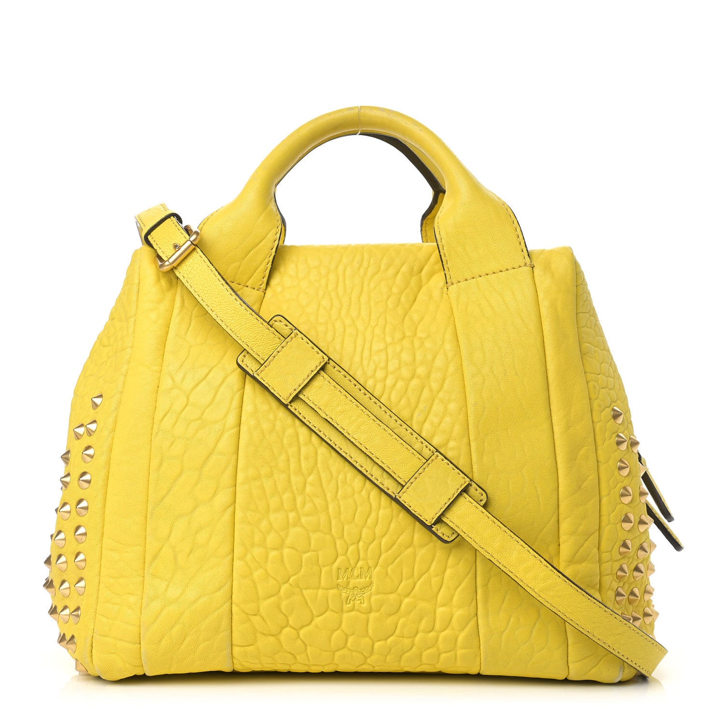 Pebbled Calfskin Studded Satchel Yellow