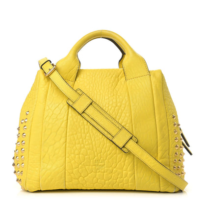 MCM Pebbled Calfskin Studded Satchel Yellow 1 of 17