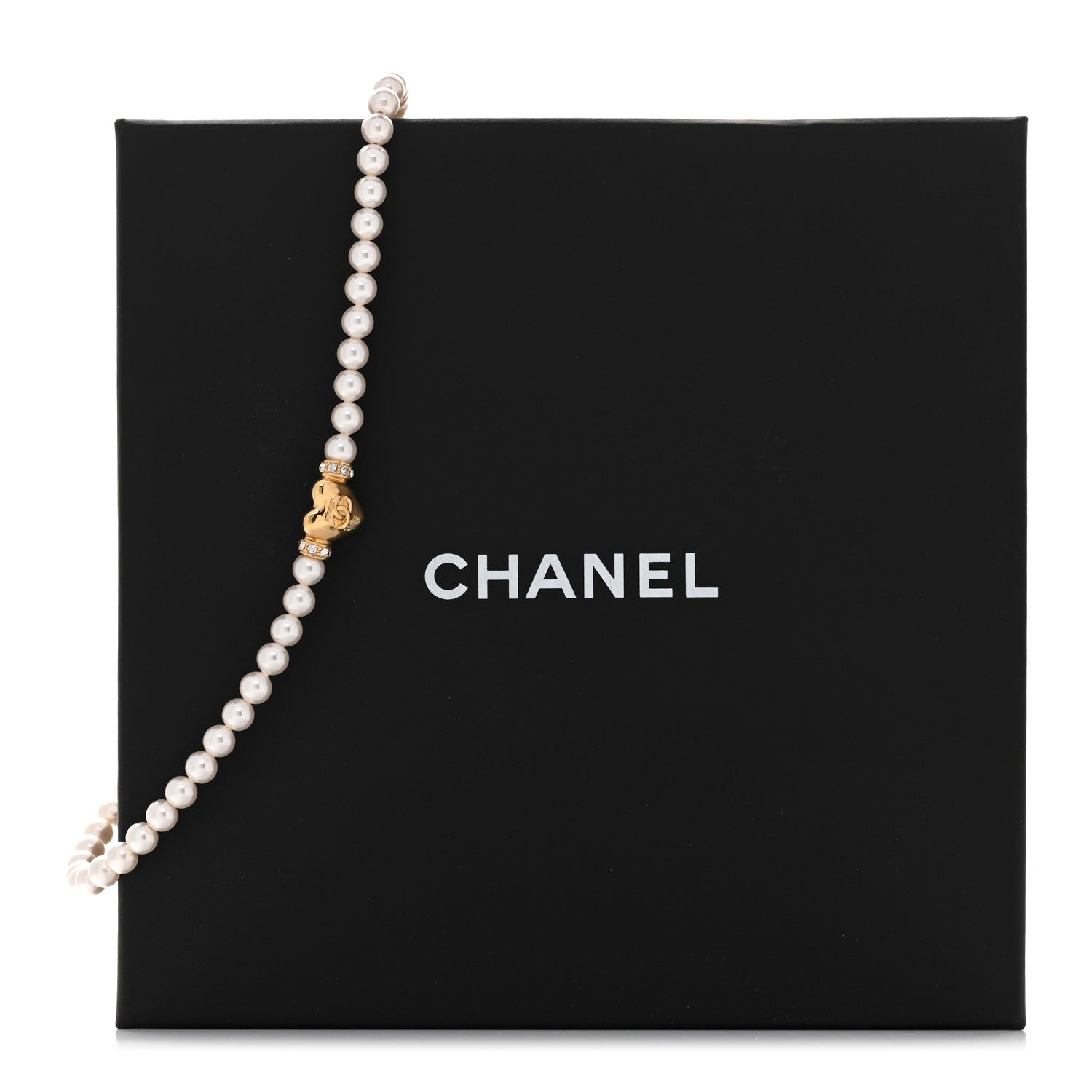 シャネル　CHANEL Chanel Crystal Pearl CC Heart Choker Necklace Gold 1873716