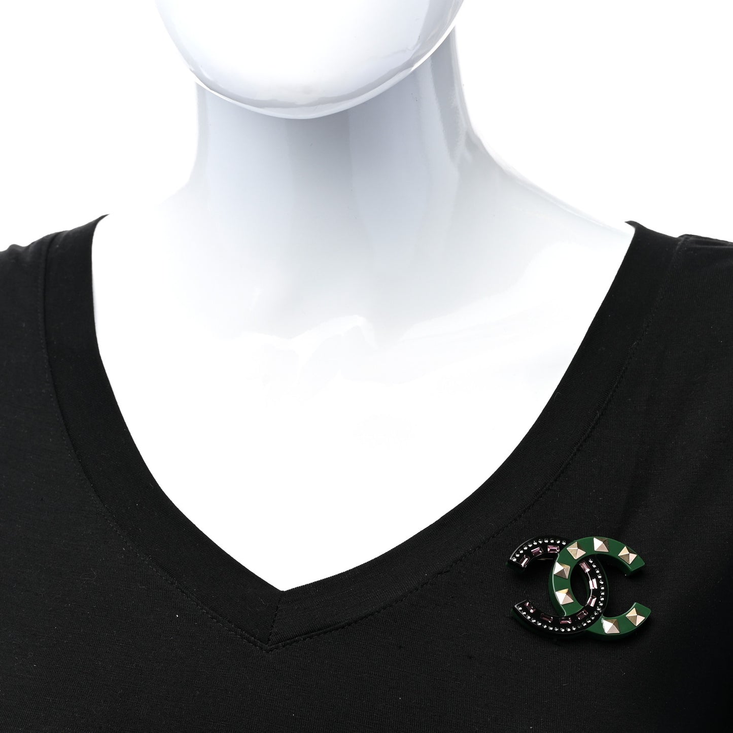 Resin Crystal Studded CC Brooch Green Multicolor
