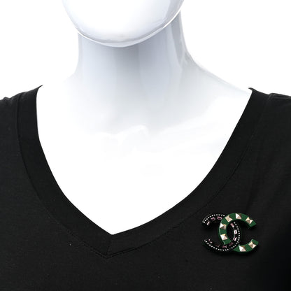Chanel Resin Crystal Studded CC Brooch Green Multicolor 2 of 4