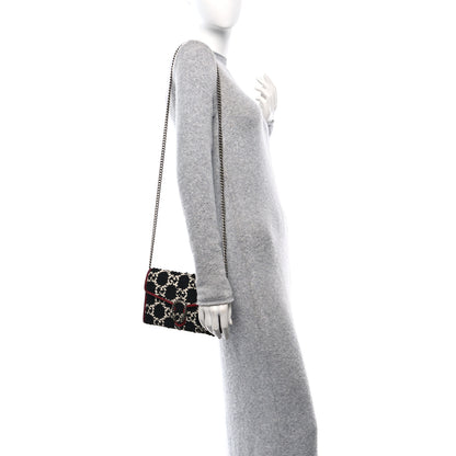 Gucci Tweed GG Monogram Mini Dionysus Chain Wallet Black White Romantic Cherry 2 of 10