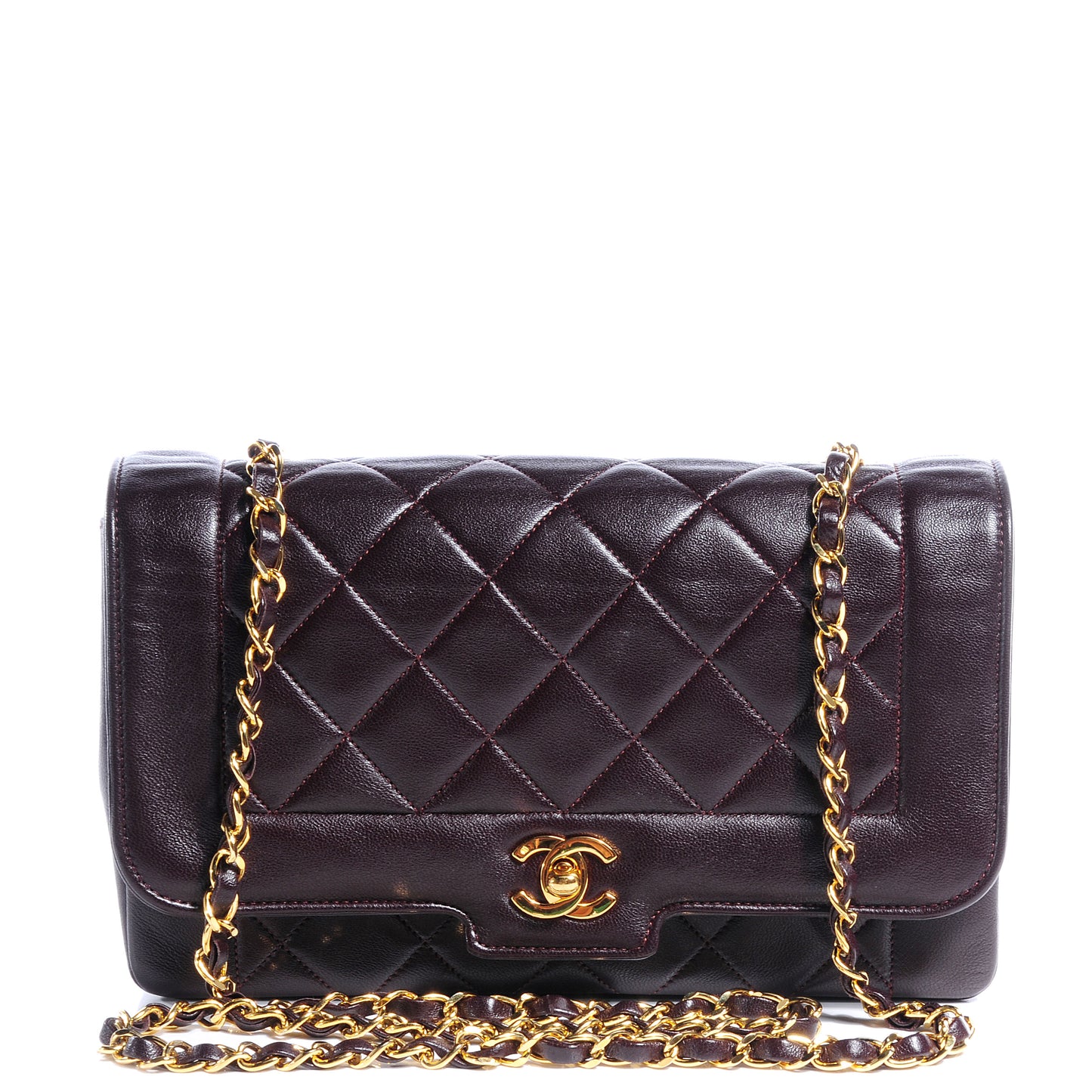 Lambskin Quilted Medium Flap Bag Dark Purple