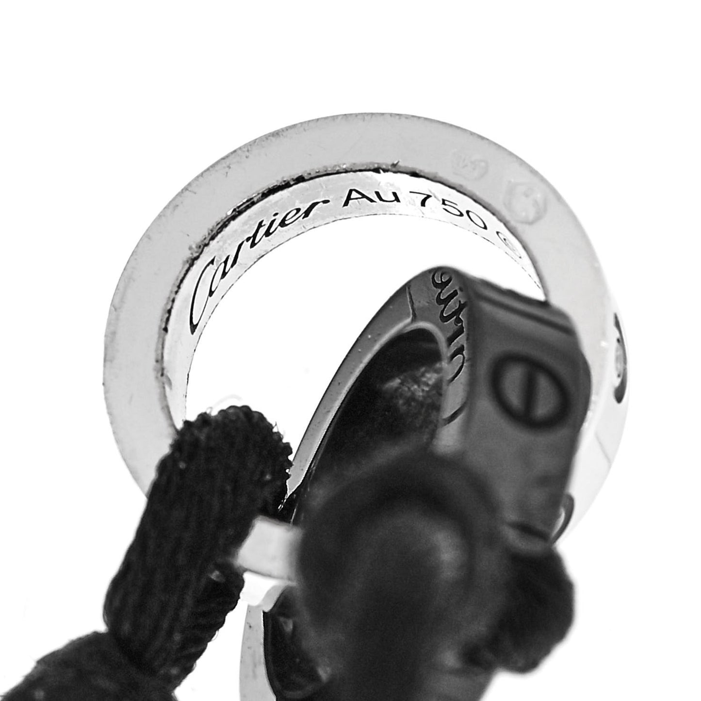 18K White Gold Ceramic 4 Diamond LOVE Cord Bracelet Black