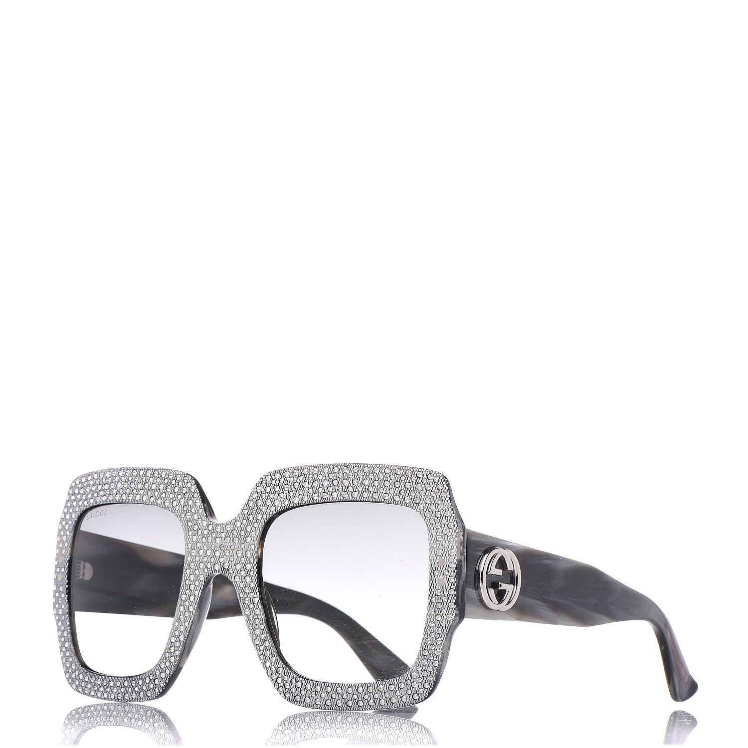 Gucci Crystal Square Frame Sunglasses GG0048S Grey 1 of 7