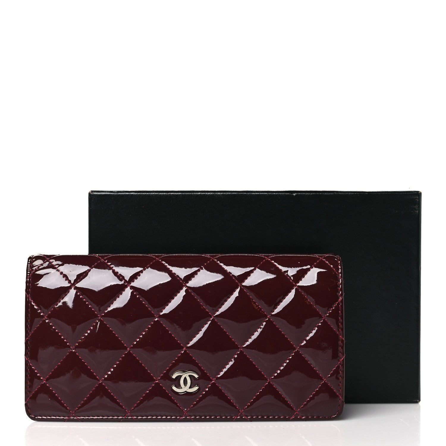 Chanel Patent Calfskin Quilted Yen Wallet Red 13 of 13