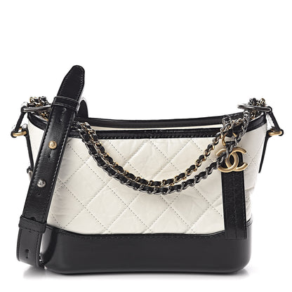 Chanel Aged Calfskin Quilted Small Gabrielle Hobo Black White 1 of 11