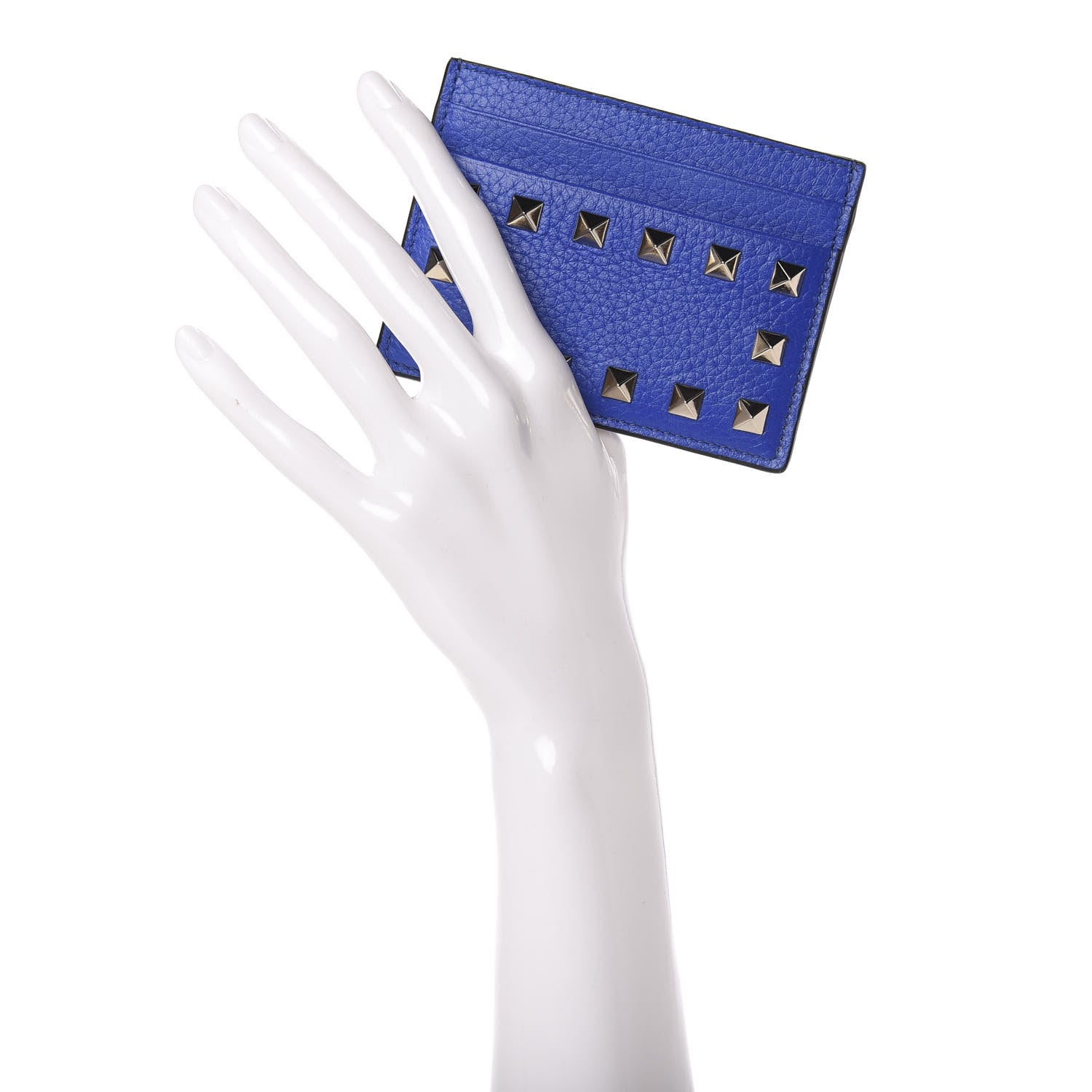 Valentino Garavani Pebbled Calfskin Rockstud Card Holder Acid Blue 2 of 7