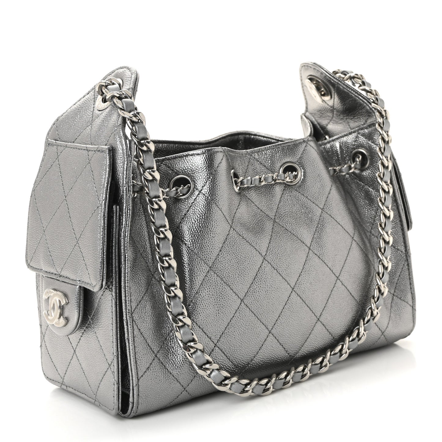 Metallic Caviar Quilted Mini Chanel 25 Handbag Anthracite