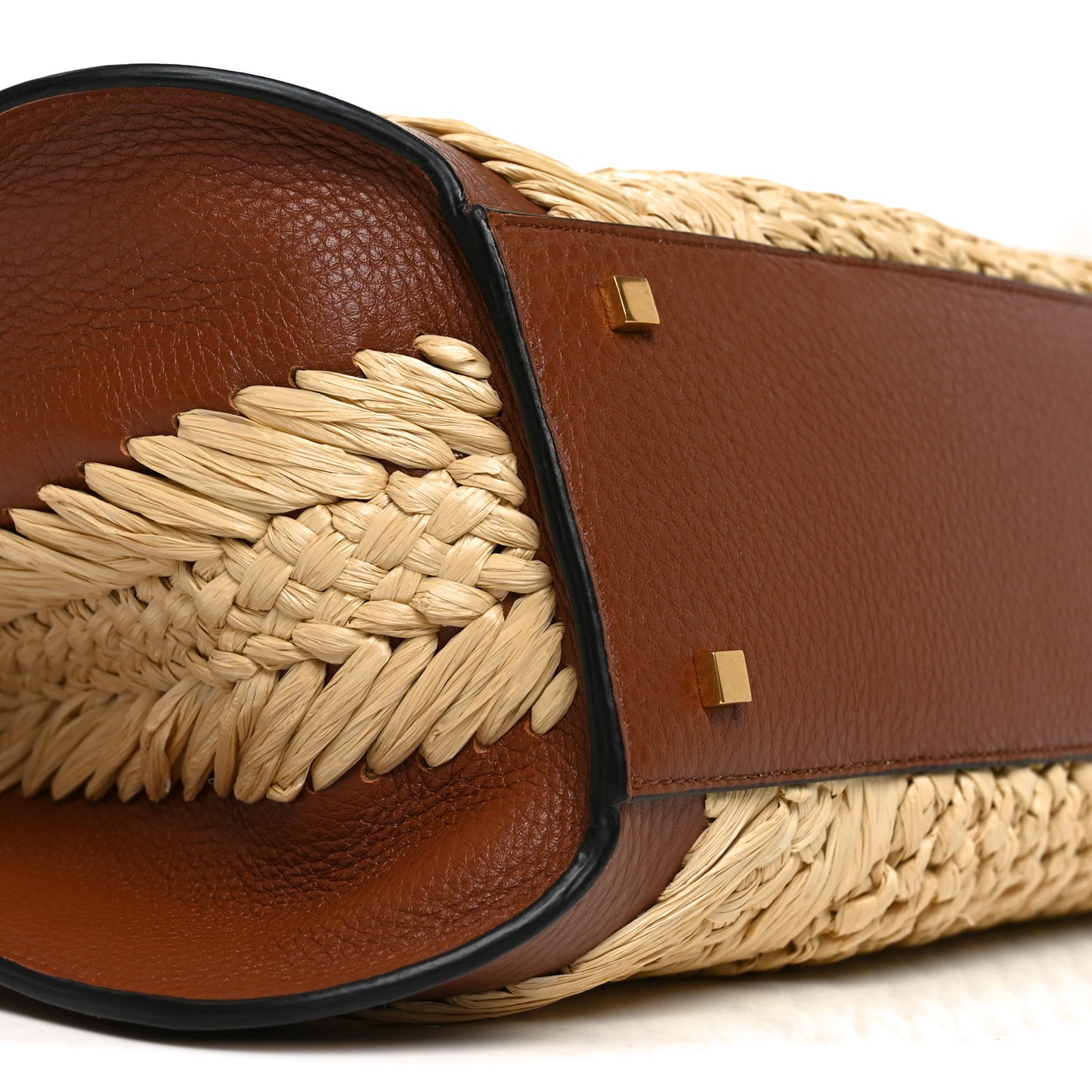 Raffia Calfskin Vlogo Tote Naturale Saddle Brown