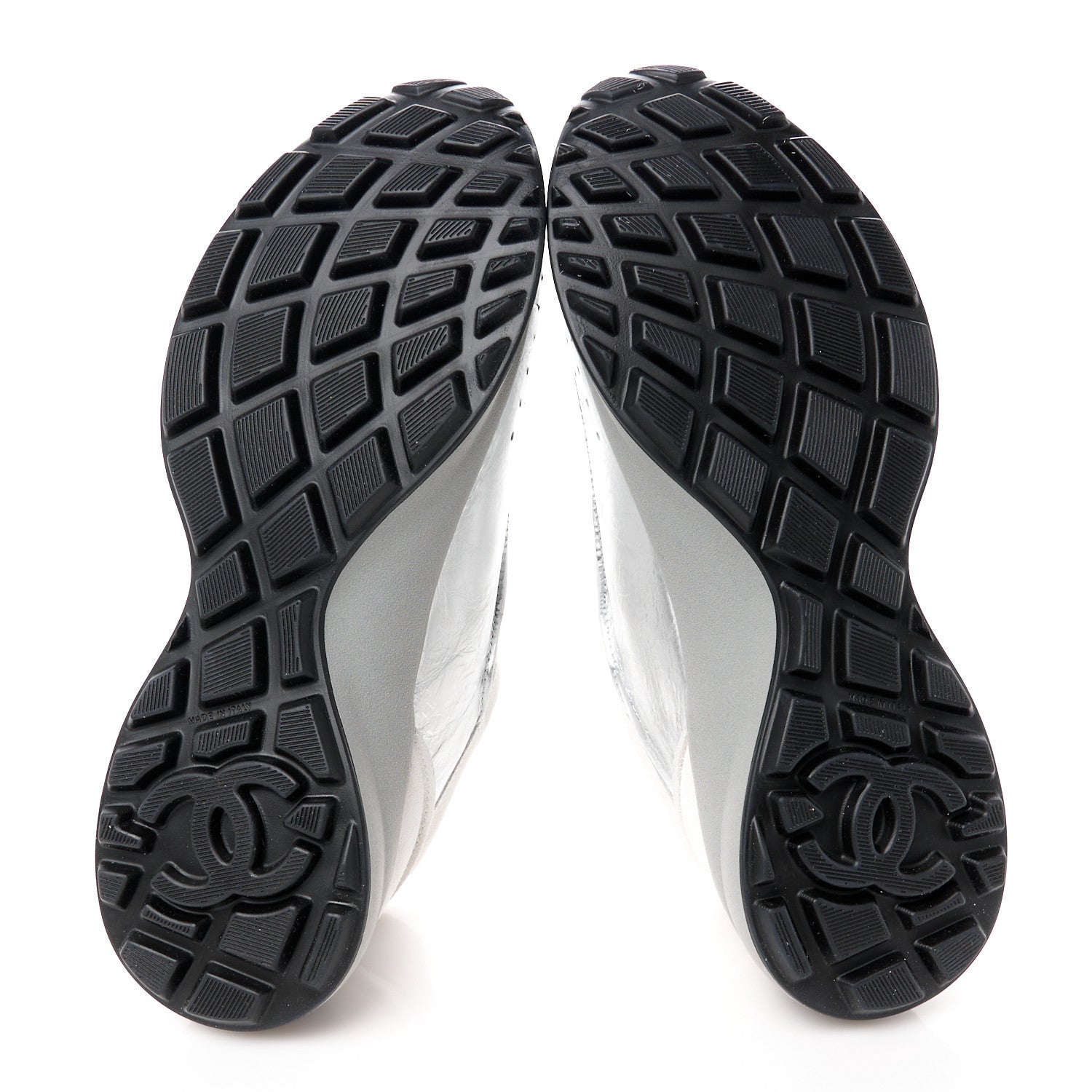 Chanel Laminated Calfskin Suede CC Sneakers 37 Silver Light Grey 5 of 9