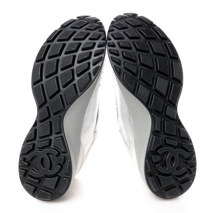 Chanel Laminated Calfskin Suede CC Sneakers 37 Silver Light Grey 5 of 9