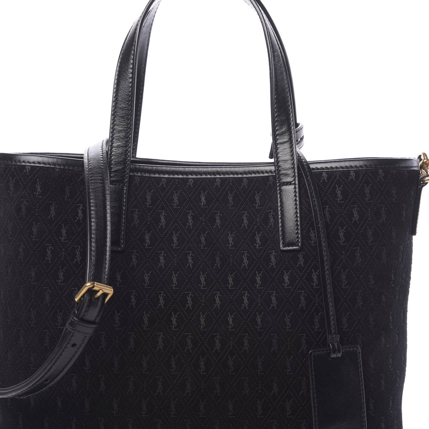 Saint Laurent Suede Monogram Embossed Toy Shopping Bag Black 7 of 9