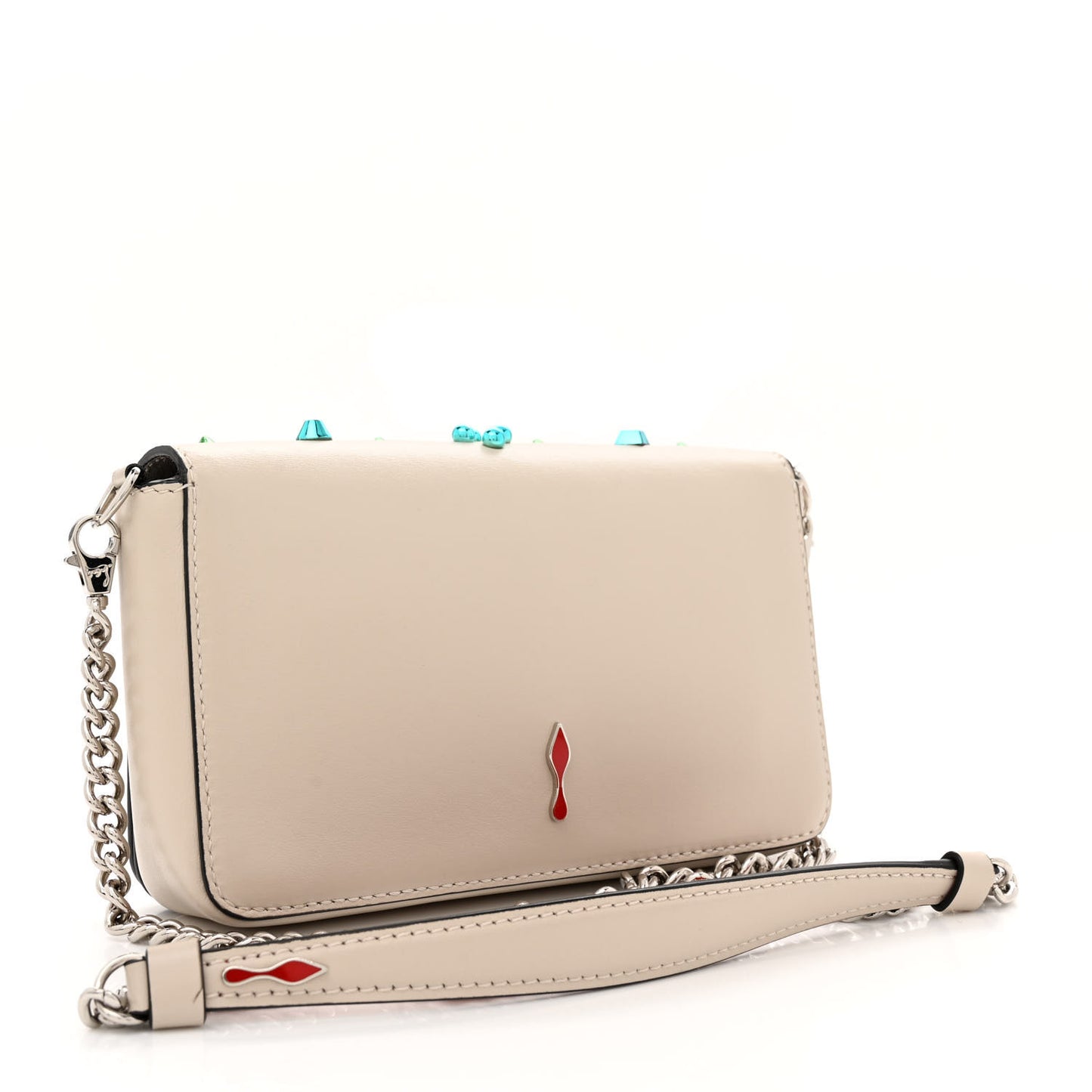 Calfskin Spikes Loubinthesky Paloma Clutch Beige