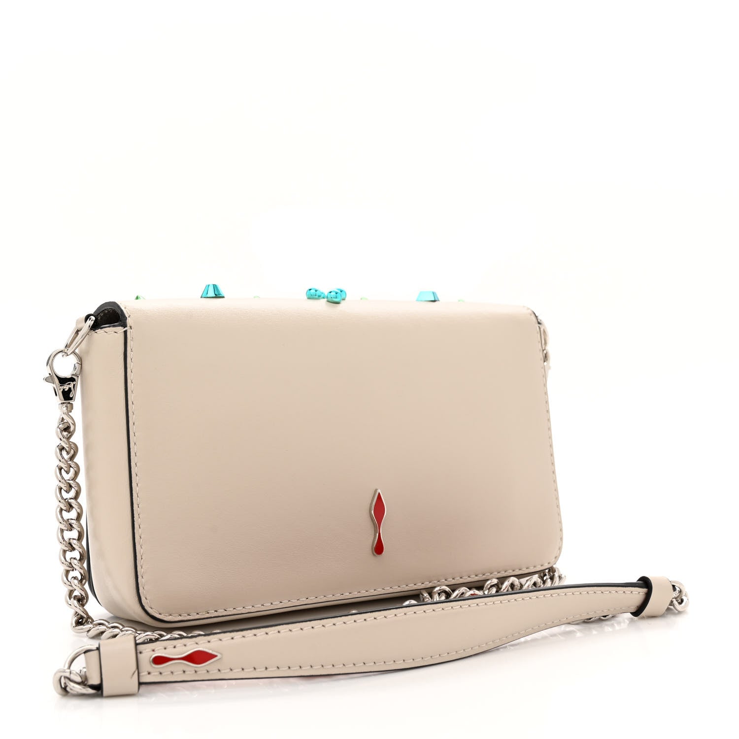 Christian Louboutin Calfskin Spikes Loubinthesky Paloma Clutch Beige 3 of 10