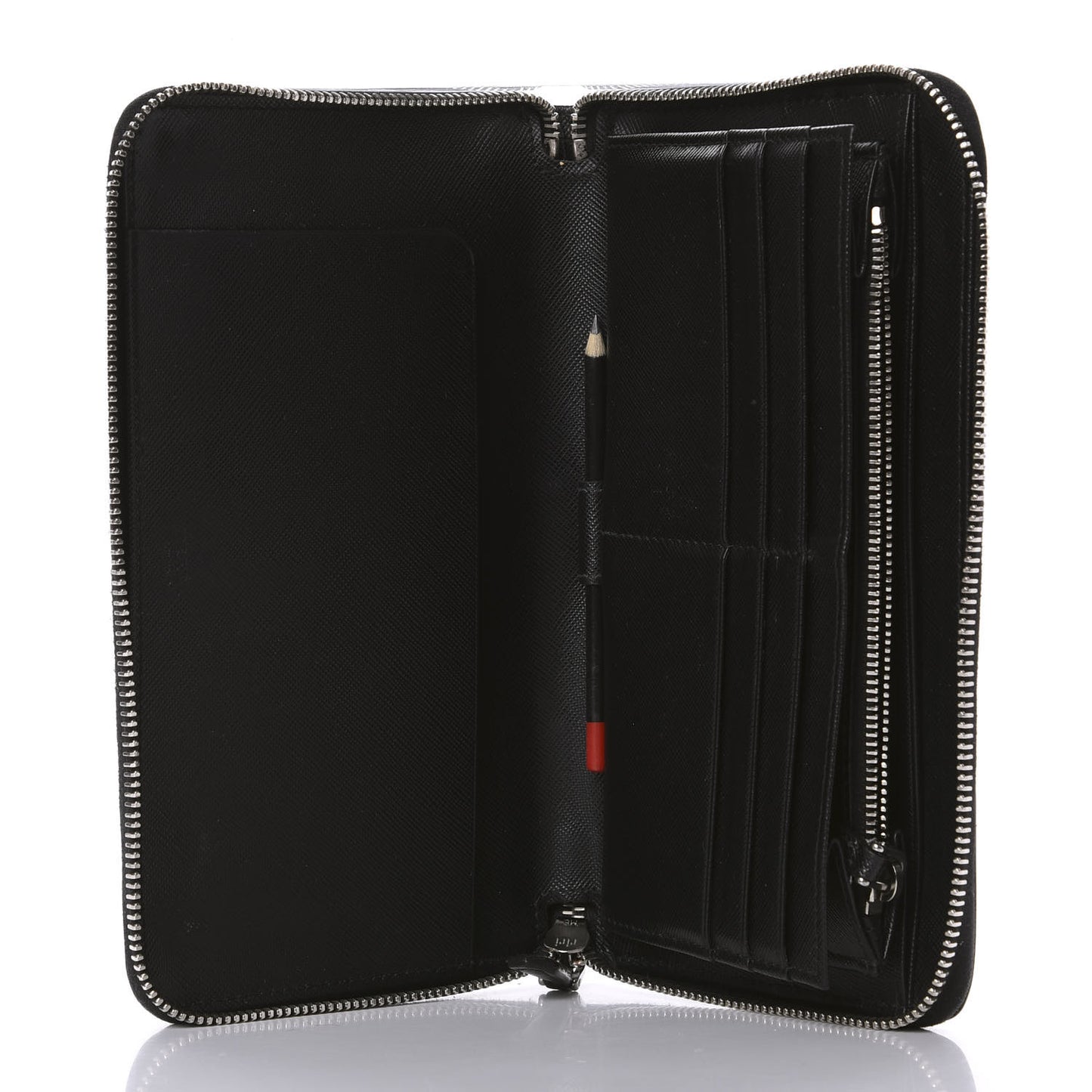 Saffiano Large Zip Around Travel Wallet Black