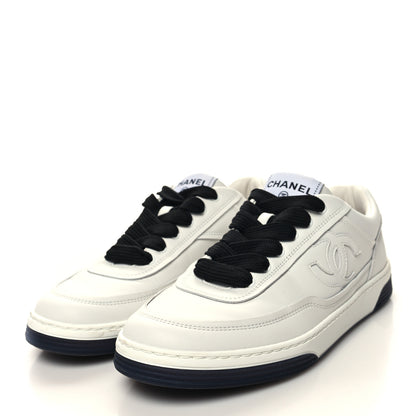 Chanel Calfskin CC Womens Sneakers 37.5 White Black 3 of 8