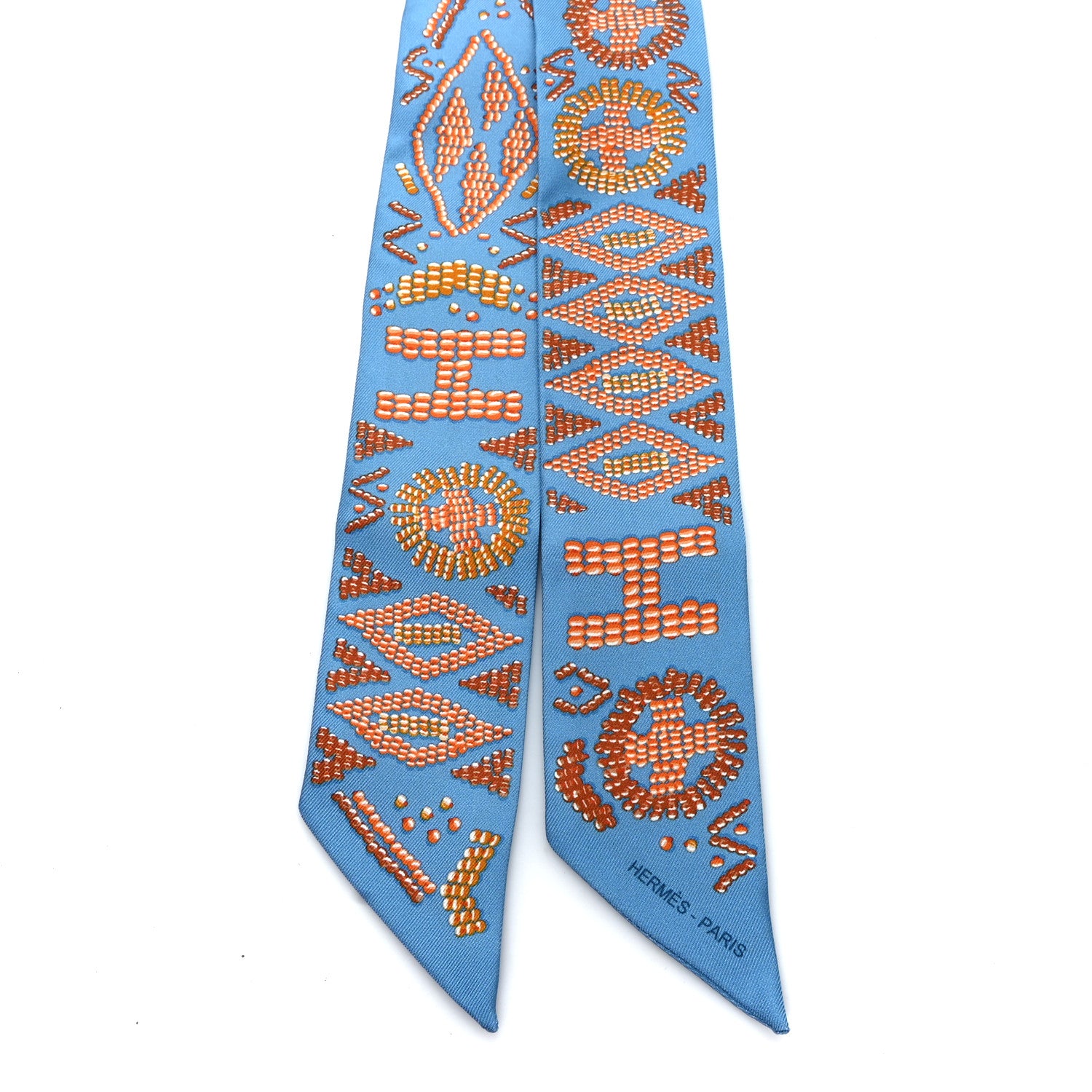 Hermes Silk Kelly En Perles Twilly Bleu Azur Orange 1855551